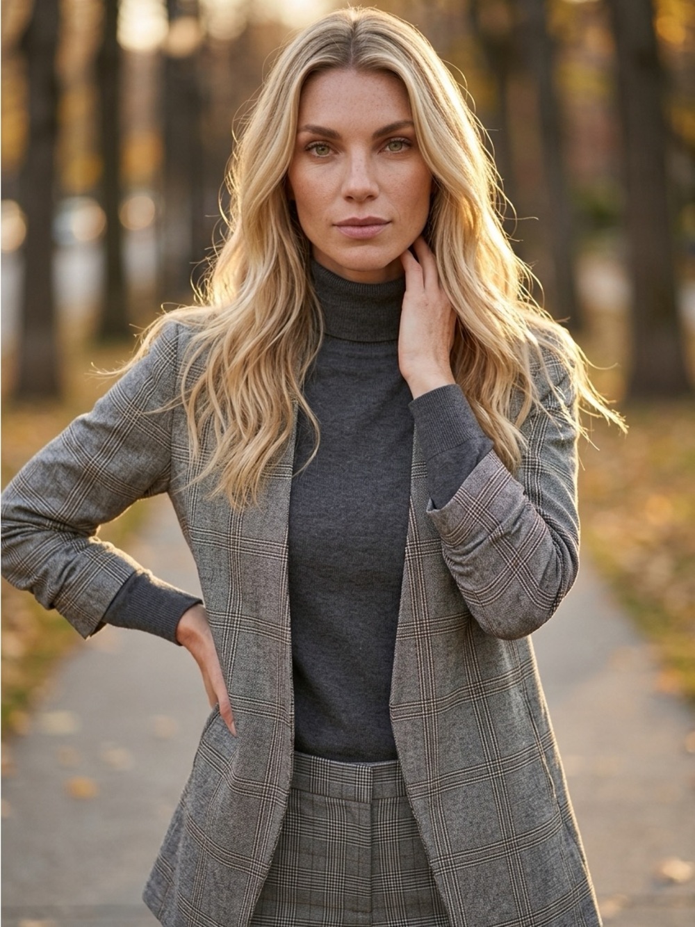 Babaton Plaid Open Blazer in Gray and Charcoal oversized 00